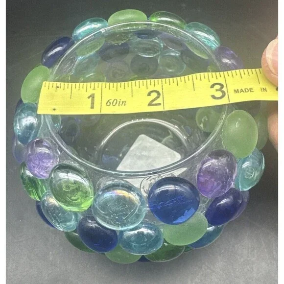 VTG Libbey PURPLE BLUE GREEN Decorative Stones On Glass Candle Votive Holders-2 - Picture 9 of 10